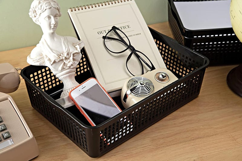 Eslite A4 Size Plastic Storage Basket,Desktop File Paper Letter Organizer Tray, 6-Packs (Black) - Image 5